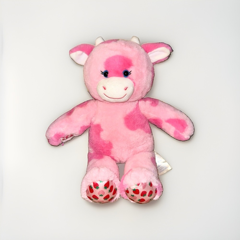 Build a Bear BAB Strawberry Pink Milkshake Spotted Cow Stuffed Plush 18" SCENTED